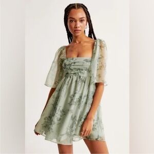Abercrombie & Fitch Emerson Angel Sleeve Green Floral Mini Dress Small Tall